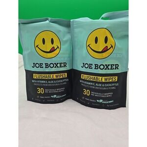 Joe Boxer Flushable Wipes. Vitamin E Aloe Eucalyptus 30 Individual Pre Moistened